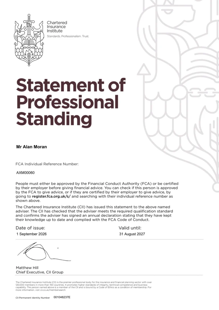 Statement of Professional Standing (SPS) certificate awarded by Chartered Insurance Institute (CII), 2026