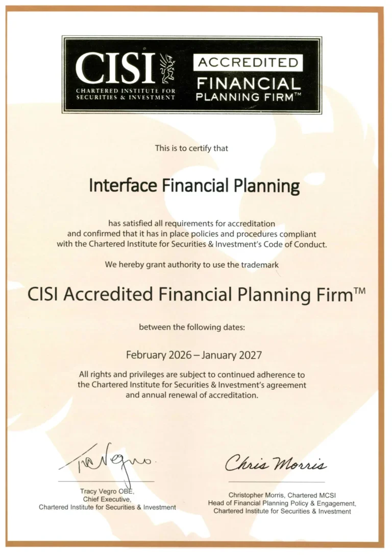 Accredited Financial Planning Firm certificate awarded by Chartered Institute for Securities & Investment (CISI), 2026