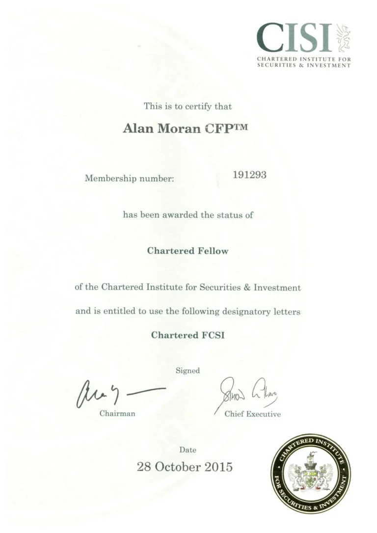 Chartered Fellow (FCSI) certificate awarded by Chartered Institute for Securities & Investment (CISI), 2015