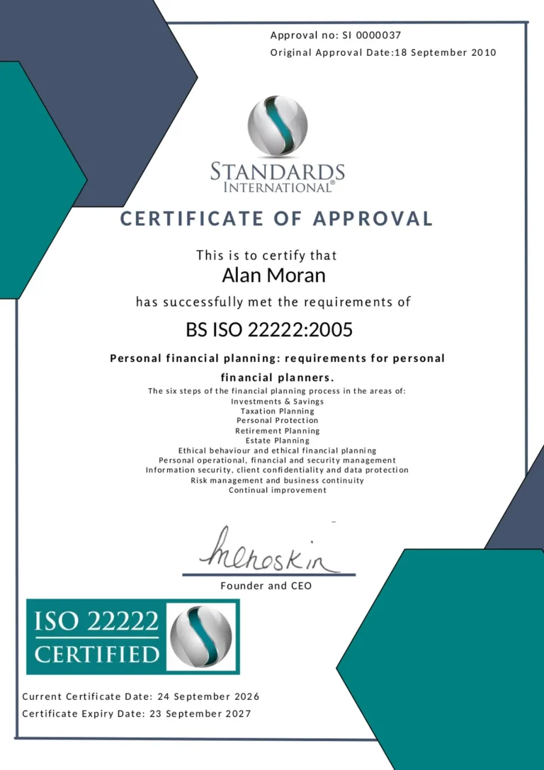 ISO 22222 Personal Financial Planner certificate awarded by Standards International, 2026