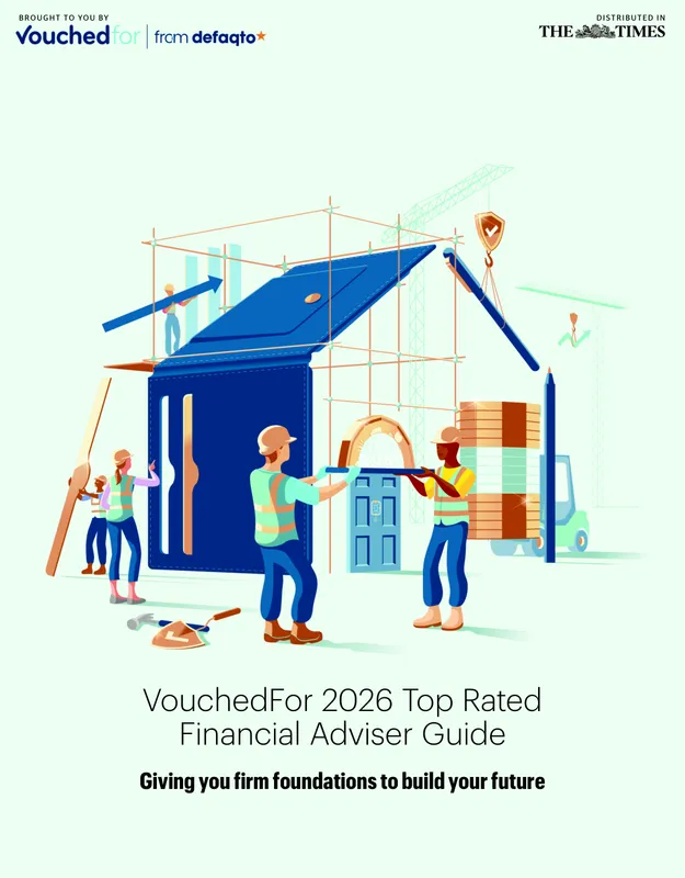 Cover of the VouchedFor 2026 Top Rated Financial Adviser Guide, distributed in The Times